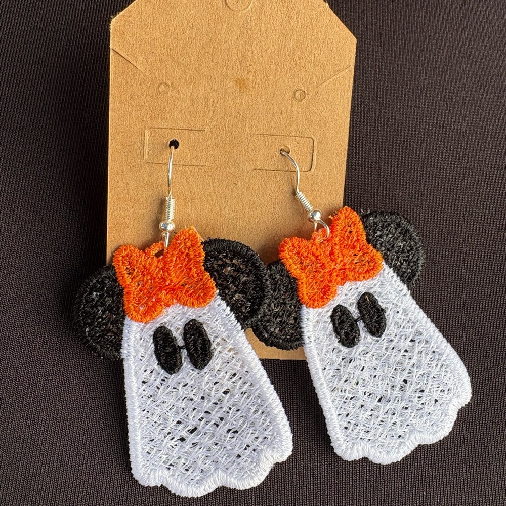 Ghost Earrings with Orange Bow